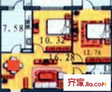 花園商住戶型圖3室3廳2衛(wèi)1廚