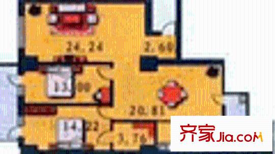 花園商住戶型圖2室2廳1衛(wèi)1廚