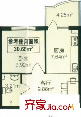 東泰金谷戶型圖戶型 使用面積30.65平方米 1室1廳1衛(wèi)1廚