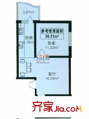 東泰金谷戶型圖戶型 使用面積38.31平方米 1室1廳1衛(wèi)1廚