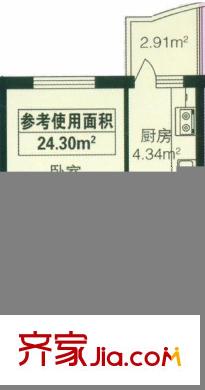 東泰金谷戶型圖戶型 使用面積24.30平方米 1室1廳1衛(wèi)1廚