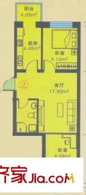 應(yīng)赫金海城戶(hù)型圖B單元戶(hù)型 2室1廳1衛(wèi)1廚
