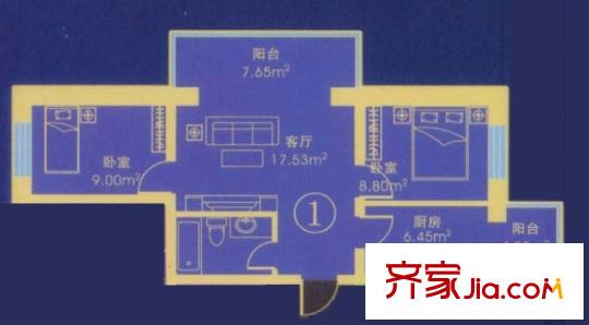 應(yīng)赫金海城戶(hù)型圖D單元戶(hù)型 2室1廳1衛(wèi)1廚