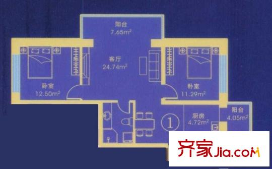應(yīng)赫金海城戶(hù)型圖C單元戶(hù)型 2室2廳1衛(wèi)1廚