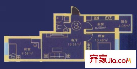 應(yīng)赫金海城戶(hù)型圖D單元戶(hù)型 2室1廳1衛(wèi)1廚