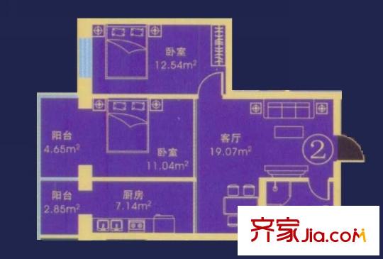 應(yīng)赫金海城戶(hù)型圖C單元戶(hù)型 2室1廳1衛(wèi)1廚