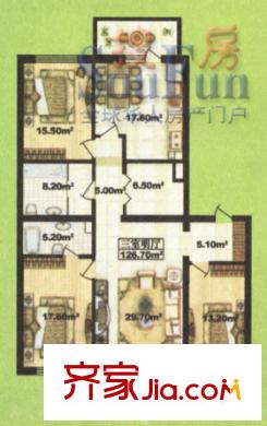 龍府家園戶型圖3室2廳2衛(wèi)1廚