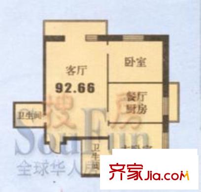 麗云閣戶型圖2室1廳2衛(wèi)1廚