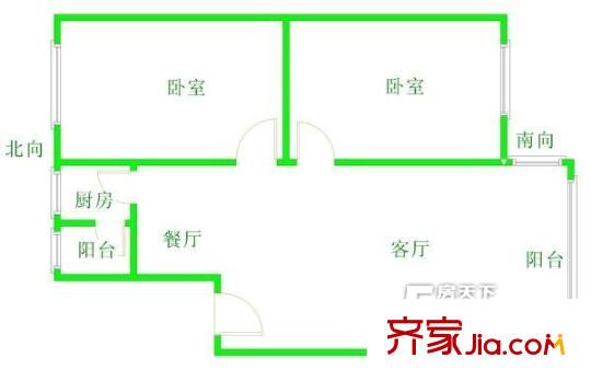 江南春公寓戶型圖11 2室2廳1衛(wèi)1廚