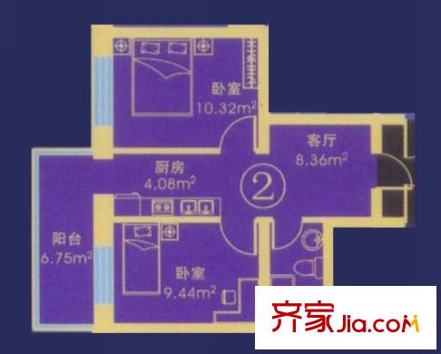 應(yīng)赫金海城戶(hù)型圖D單元戶(hù)型 2室1廳1衛(wèi)1廚