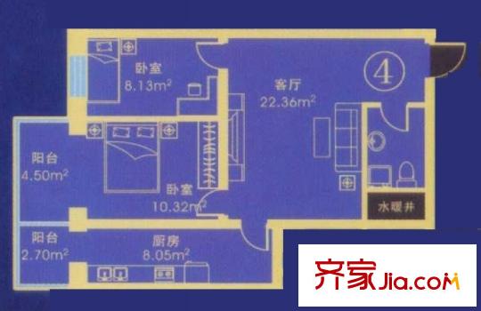 應(yīng)赫金海城戶(hù)型圖D單元戶(hù)型 2室1廳1衛(wèi)1廚