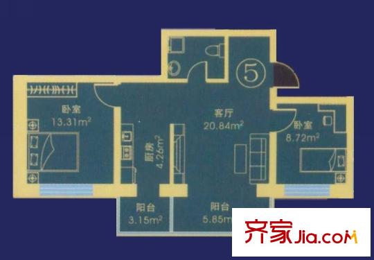 應(yīng)赫金海城戶(hù)型圖D單元戶(hù)型 2室1廳1衛(wèi)1廚