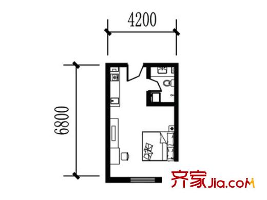 黑龍江現(xiàn)代文化藝術(shù)產(chǎn)業(yè)園戶型圖C棟公寓戶型 1室1衛(wèi)1廚
