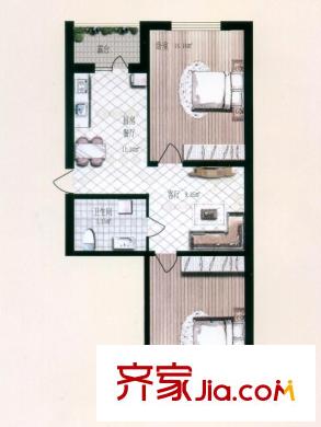 漢城國(guó)際戶型圖D1#-4戶型  2室2廳1衛(wèi)1廚