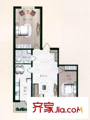 漢城國(guó)際戶型圖D3#-2戶型  2室1廳1衛(wèi)1廚