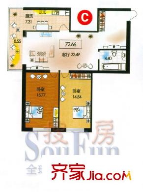 龍房名苑戶型圖2室1廳1衛(wèi)1廚