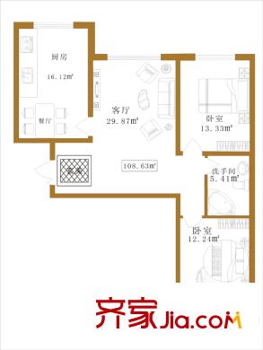 大江廣廈戶型圖D戶型 3室1廳1衛(wèi)1廚
