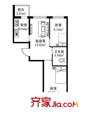財(cái)富天地戶型圖D戶型 2室1廳1衛(wèi)1廚