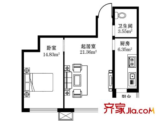 財(cái)富天地戶型圖C戶型 1室1廳1衛(wèi)1廚