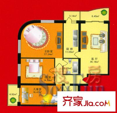 紫金相府戶型圖3室1廳2衛(wèi)1廚