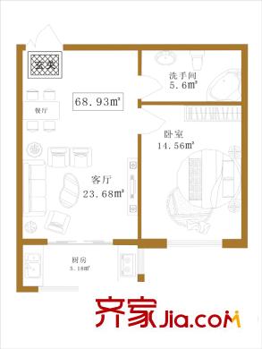 大江廣廈戶型圖A戶型 1室1廳1衛(wèi)1廚
