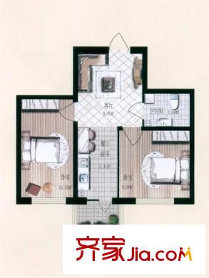 漢城國(guó)際戶型圖D1#-2戶型  2室1廳1衛(wèi)1廚