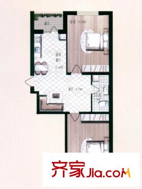 漢城國(guó)際戶型圖D2#-1戶型  2室2廳1衛(wèi)1廚