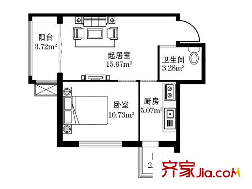 財(cái)富天地戶型圖A戶型 1室1廳1衛(wèi)1廚