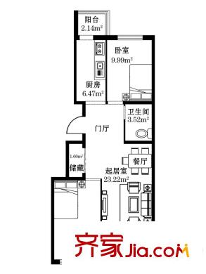 財(cái)富天地戶型圖E戶型 2室1廳1衛(wèi)1廚
