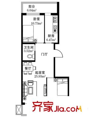 財(cái)富天地戶型圖F戶型 2室2廳1衛(wèi)1廚