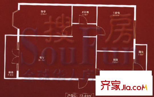 博萊雅園戶型圖C戶型 2室1廳1衛(wèi)1廚