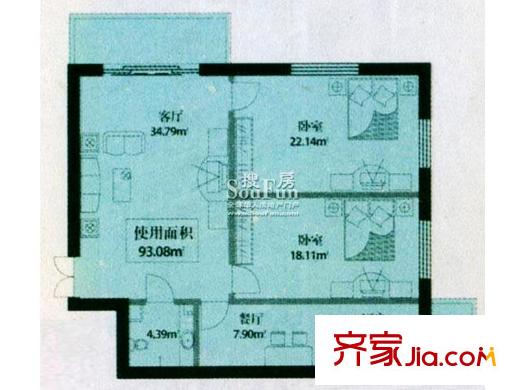 世紀(jì)嘉園戶型圖戶型3 2室2廳1衛(wèi)1廚