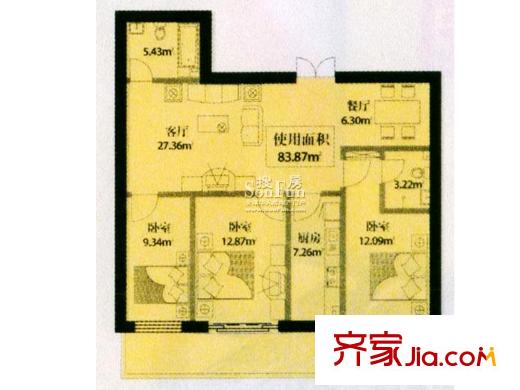 世紀(jì)嘉園戶型圖戶型4 3室2廳2衛(wèi)1廚