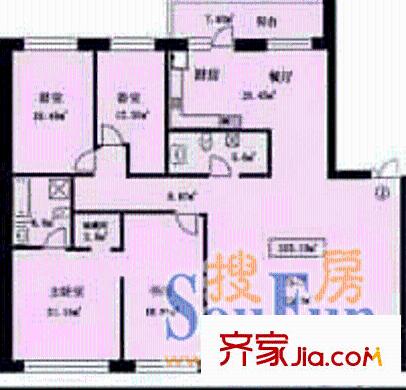 金桂園海棠閣戶型圖4室2廳2衛(wèi)1廚
