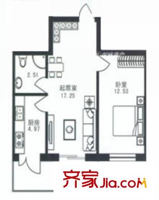 東鐵花園戶型圖戶型一 1室1廳1衛(wèi)1廚