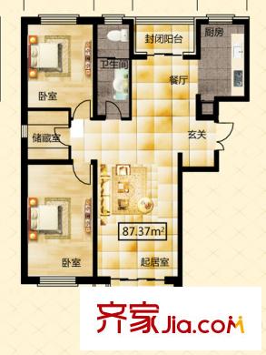 學(xué)府怡園戶(hù)型圖B棟1單元戶(hù)型 2室1廳1衛(wèi)1廚