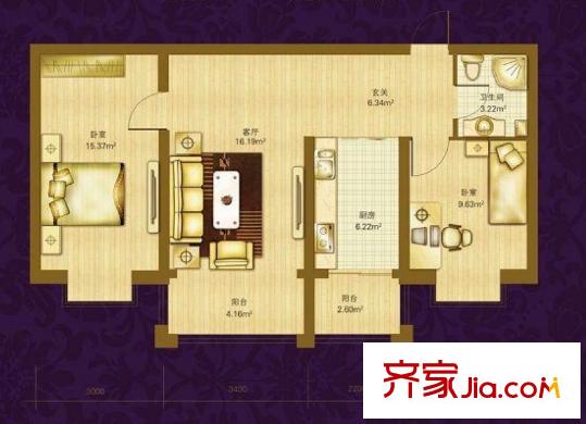 江南明珠戶型圖B棟戶型圖 2室1廳1衛(wèi)1廚