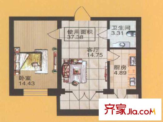 華遠(yuǎn)龍灣戶型圖B戶型圖 1室1廳1衛(wèi)1廚