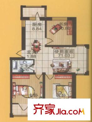 華遠(yuǎn)龍灣戶型圖A戶型圖 3室2廳1衛(wèi)1廚