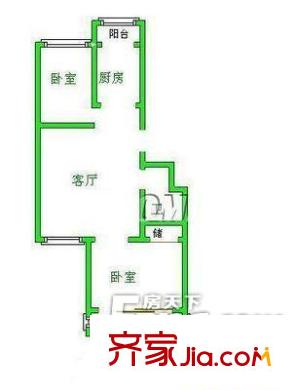 黑建筑家屬樓戶(hù)型圖14 2室1廳1衛(wèi)1廚
