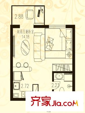 學(xué)府青年城戶(hù)型圖1號(hào)樓LOFT公寓A戶(hù)型 1室1廳1衛(wèi)1廚