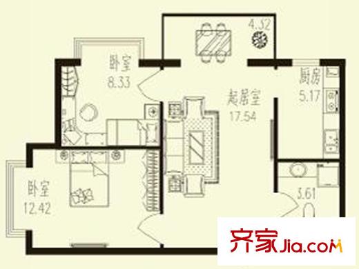 學(xué)府青年城戶(hù)型圖A戶(hù)型 2室1廳1衛(wèi)1廚