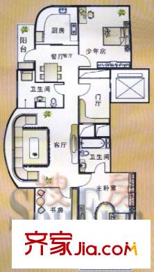北鴻河畔公寓戶型圖3室1廳1衛(wèi)1廚