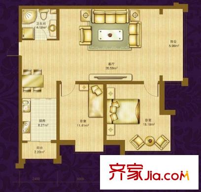 江南明珠戶型圖A棟戶型圖 2室2廳1衛(wèi)1廚