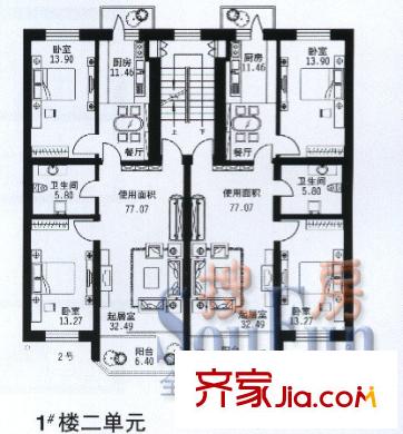 杰順花園戶型圖2室1廳1衛(wèi)1廚