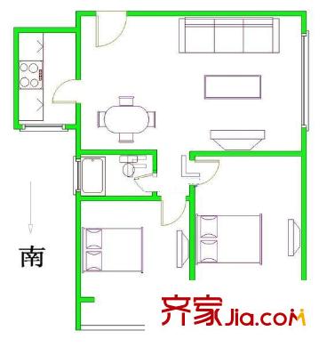 黑建筑家屬樓戶(hù)型圖13 2室2廳1衛(wèi)1廚