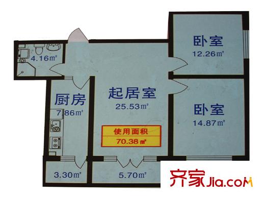 濱江逸品戶型圖A戶型 2室2廳1衛(wèi)1廚