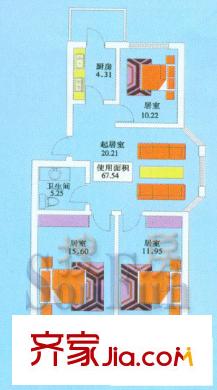 福祿家園戶型圖3室1廳1衛(wèi)1廚