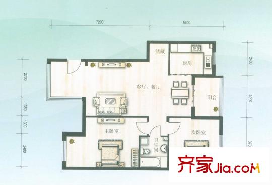 水木蘭亭戶型圖戶型 2室2廳1衛(wèi)1廚