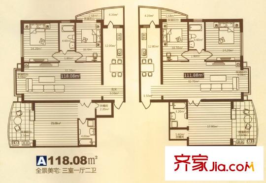 嵩山國際戶型圖D戶型 3室1廳2衛(wèi)1廚